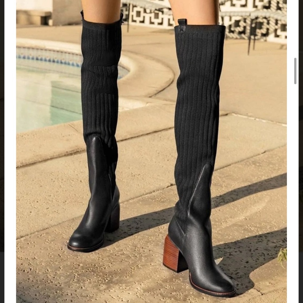 COPY - *EUC* FAB!! Rib Knit Over the Knee Leather Black Boots